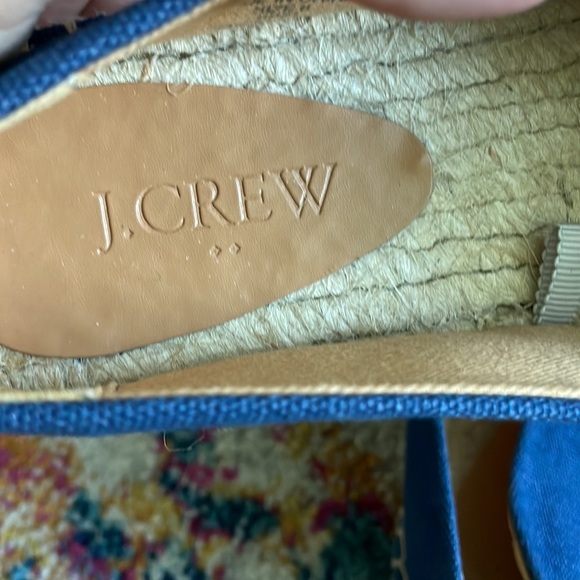 J. Crew Pink Navy Blue Canvas Colorblock cap-toe slip-on espadrilles - Picture 5 of 8